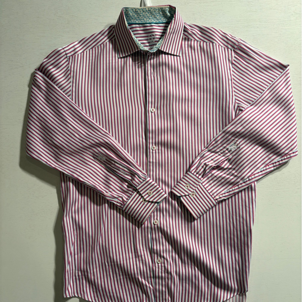 Bugatchi Red and Blue Striped Shirt